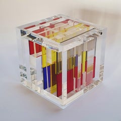 Homage to Mondriaan - contemporary modern abstract geometric cube sculpture