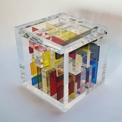Homage to Mondriaan - contemporary modern abstract geometric cube sculpture