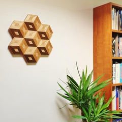 Cubes - contemporary modern abstract geometric wood veneer painting object