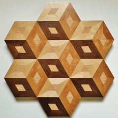 Cubes - contemporary modern abstract geometric wood veneer painting object