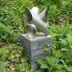 Axis Inox 3 - silver grey contemporary modern abstract stainless steel sculpture