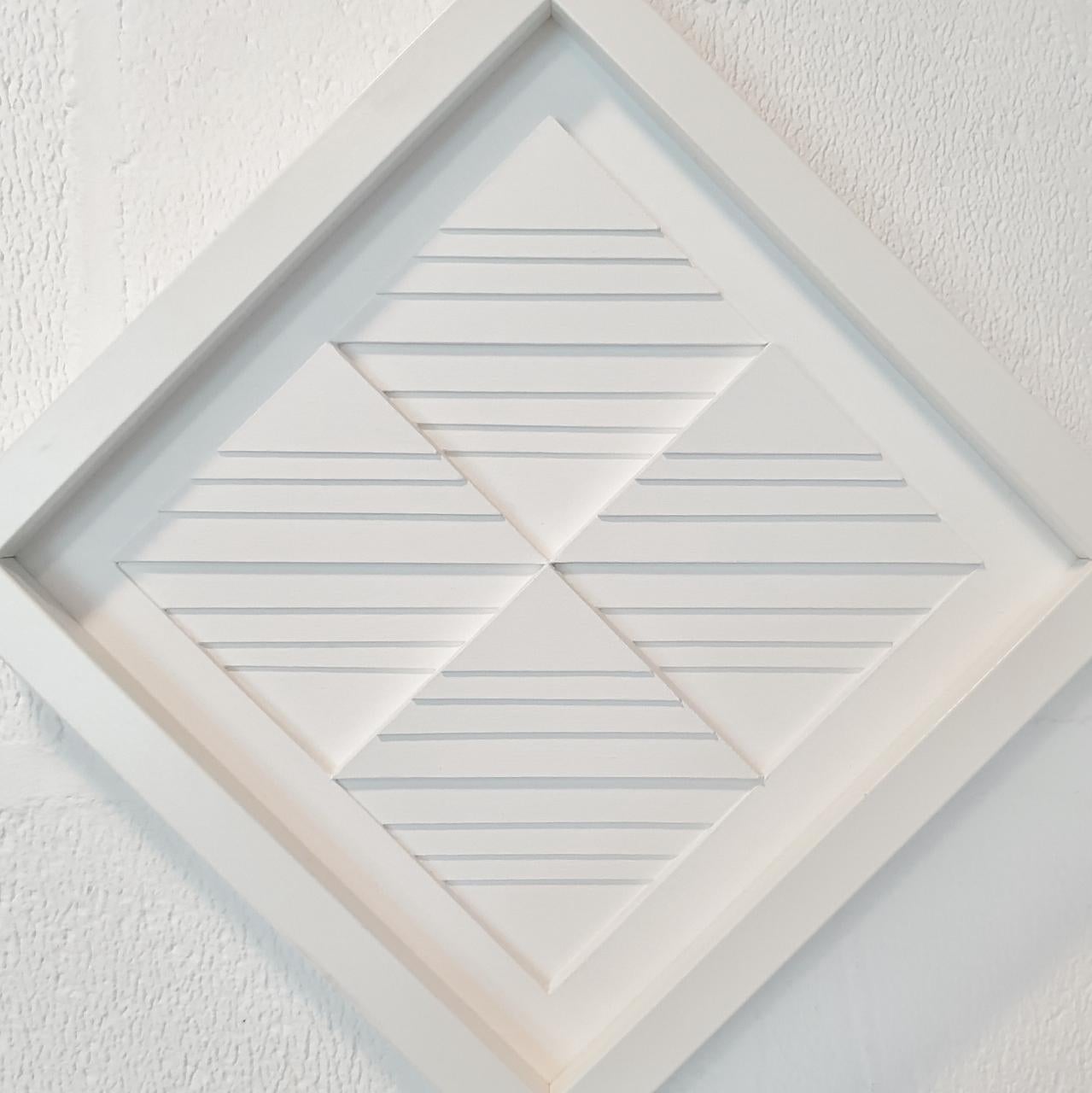 8 triangulairs to squares  XIII - white contemporary modern painting relief