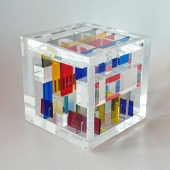 Homage to Mondriaan – zeitgenössische moderne abstrakte geometrische Würfelskulptur