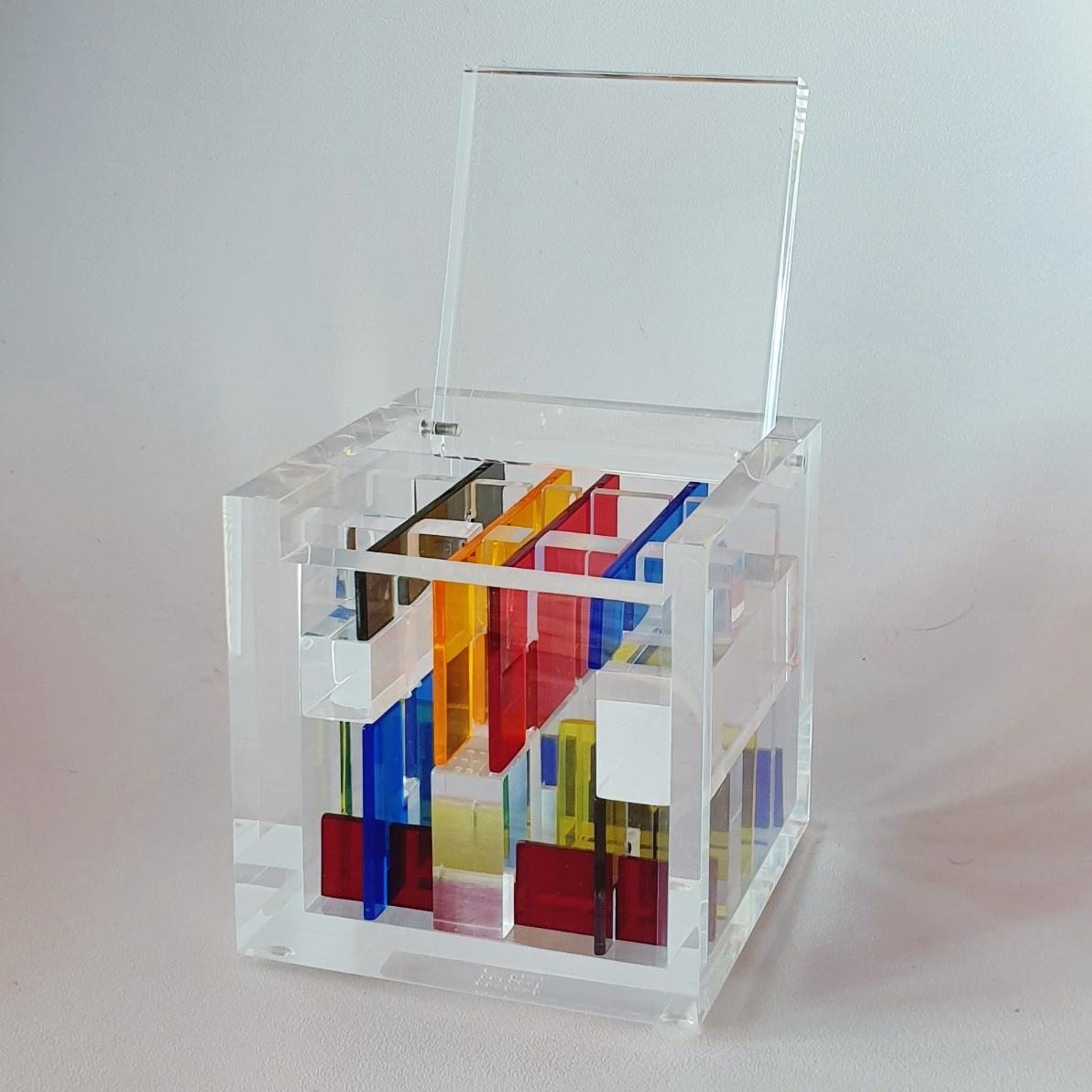 Homage to Mondriaan - contemporary modern abstract geometric cube sculpture - Gray Abstract Sculpture by Haringa + Olijve