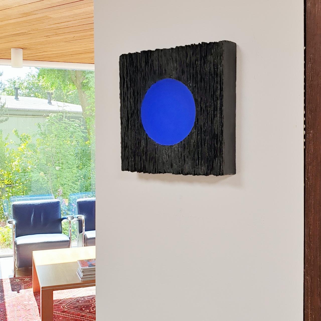 Inner Form Blue - black blue contemporary modern abstract sculpture painting - Painting by Michiel Jansen
