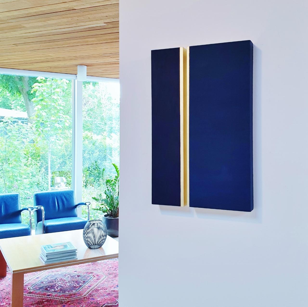 Rayon lumineux - blue gold contemporary modern sculpture painting relief - Painting by Olivier Julia