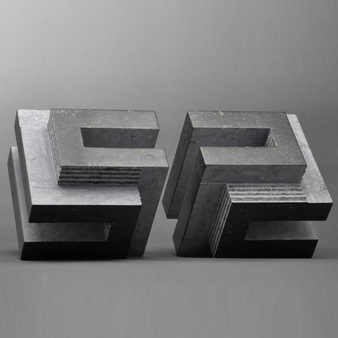 Rob Zweerman Abstract Sculpture - Frames Duet - black grey contemporary modern belgian bluestone sculpture