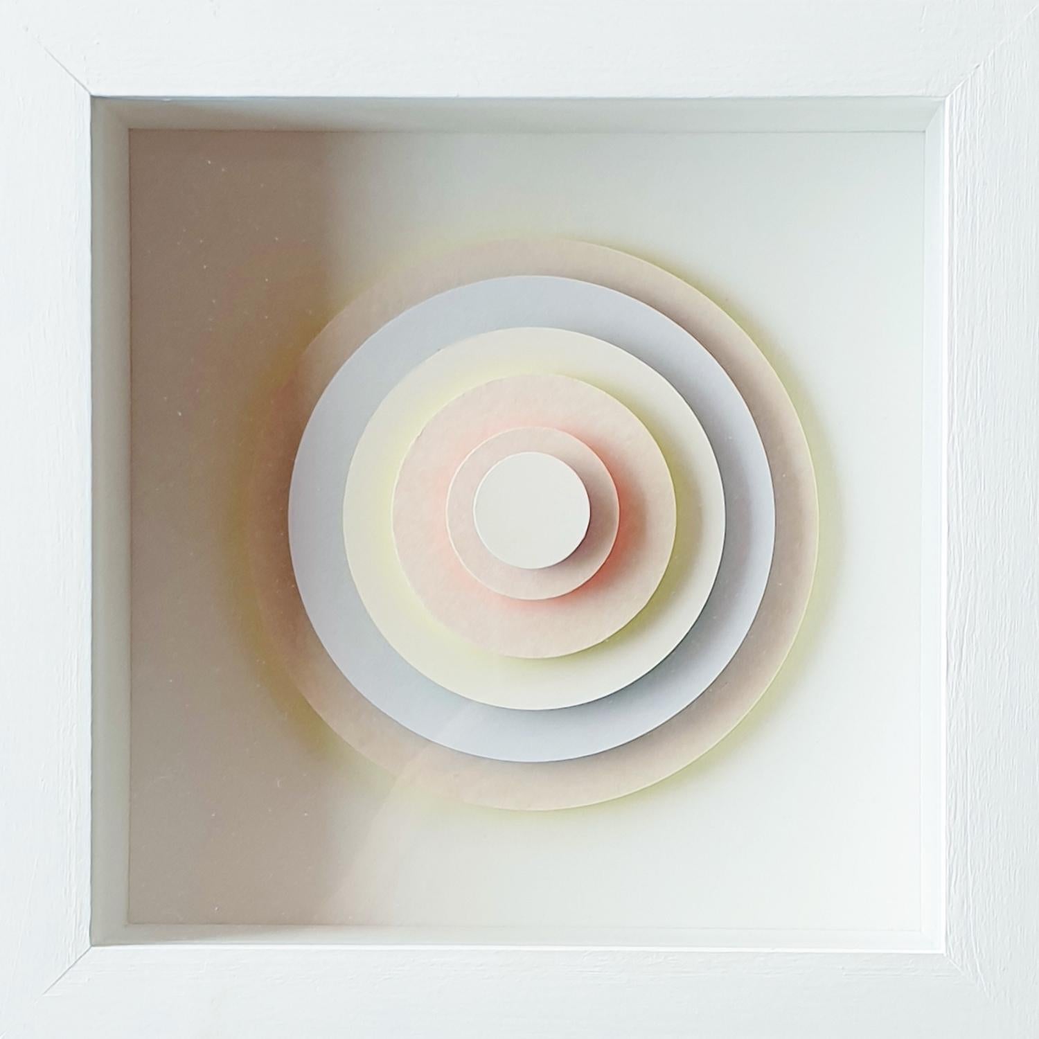 6 Circles - white contemporary modern abstract geometric stacked paper relief - Mixed Media Art by Eliza Kopec