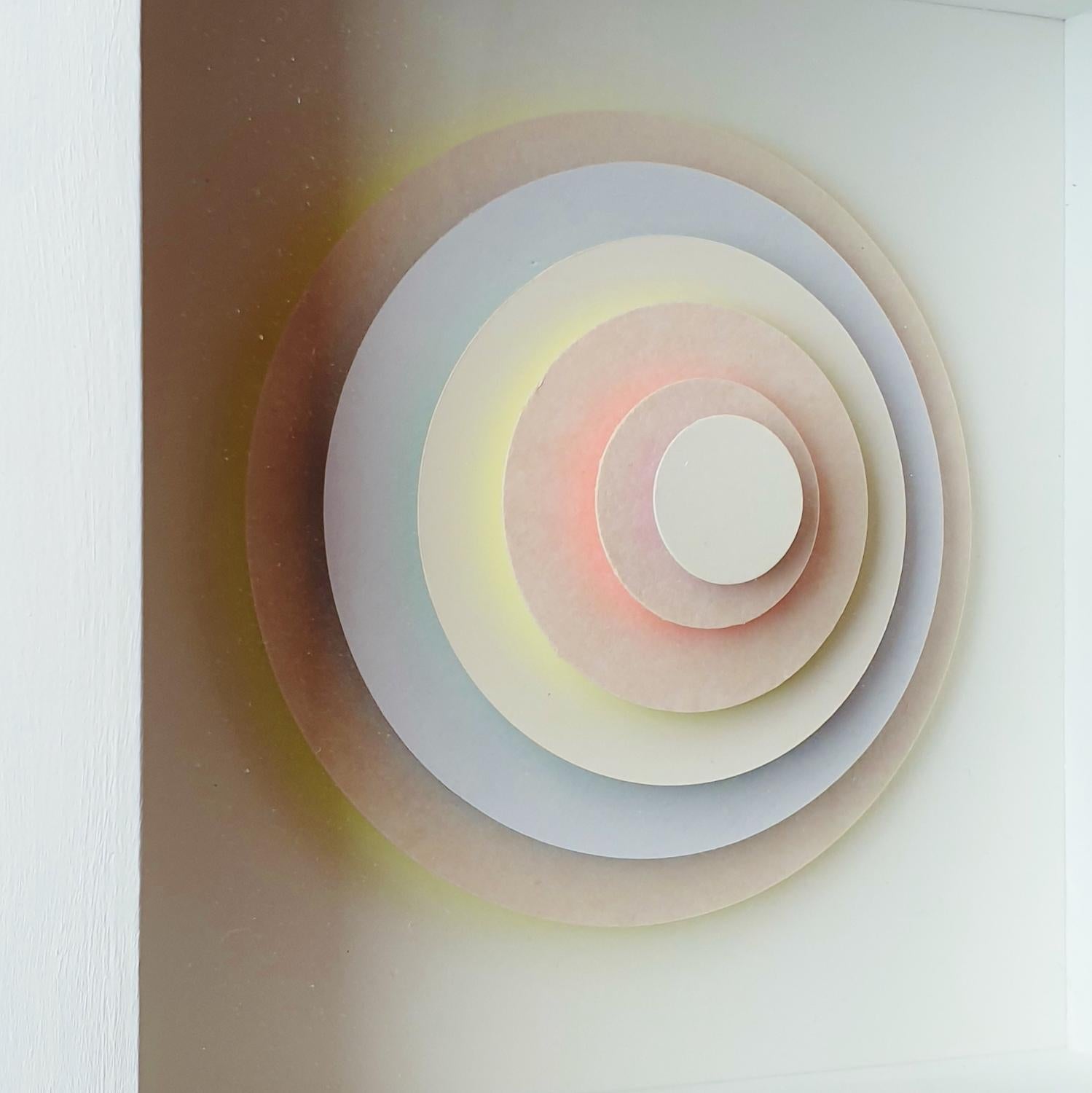 6 Circles - white contemporary modern abstract geometric stacked paper relief - Contemporary Mixed Media Art by Eliza Kopec