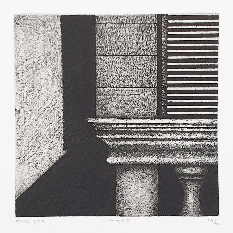 Venice  14/50 - collectors box with ten black-white etching aquatint prints  - Minimalist Print by Olivier Julia