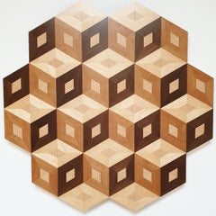 Cubes XL - contemporary modern abstract geometric wood veneer painting object