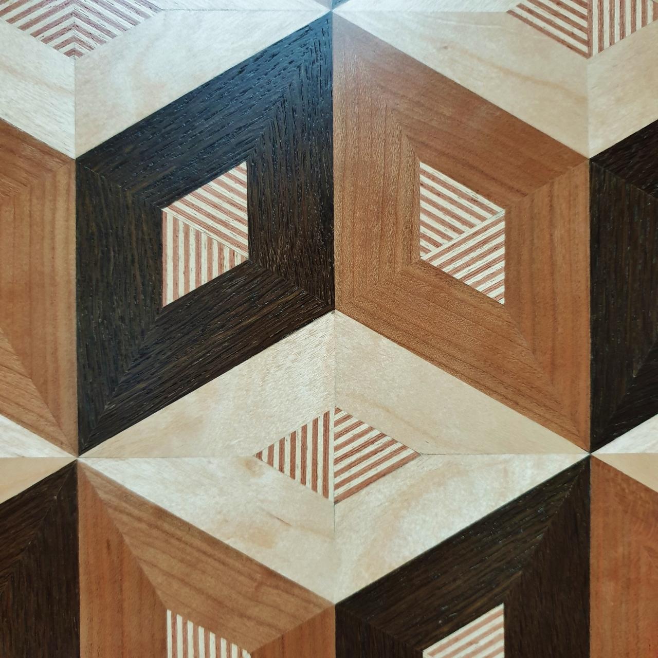 Cubes XL - contemporary modern abstract geometric wood veneer painting object - Brown Abstract Painting by Hanneke Rijks