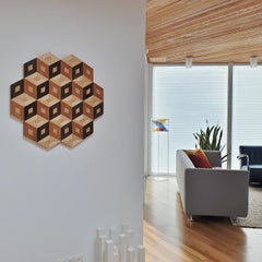 Cubes XL - contemporary modern abstract geometric wood veneer painting object