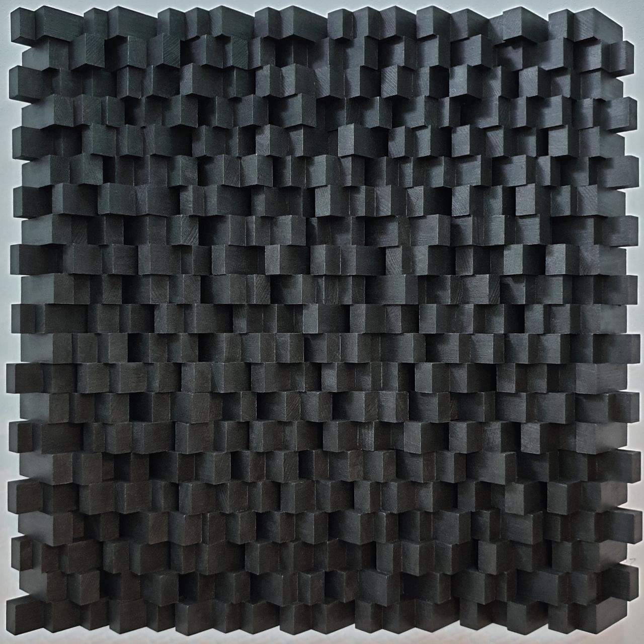 Olivier Julia Abstract Painting - Variation répétitive - black contemporary modern geometric sculpture painting