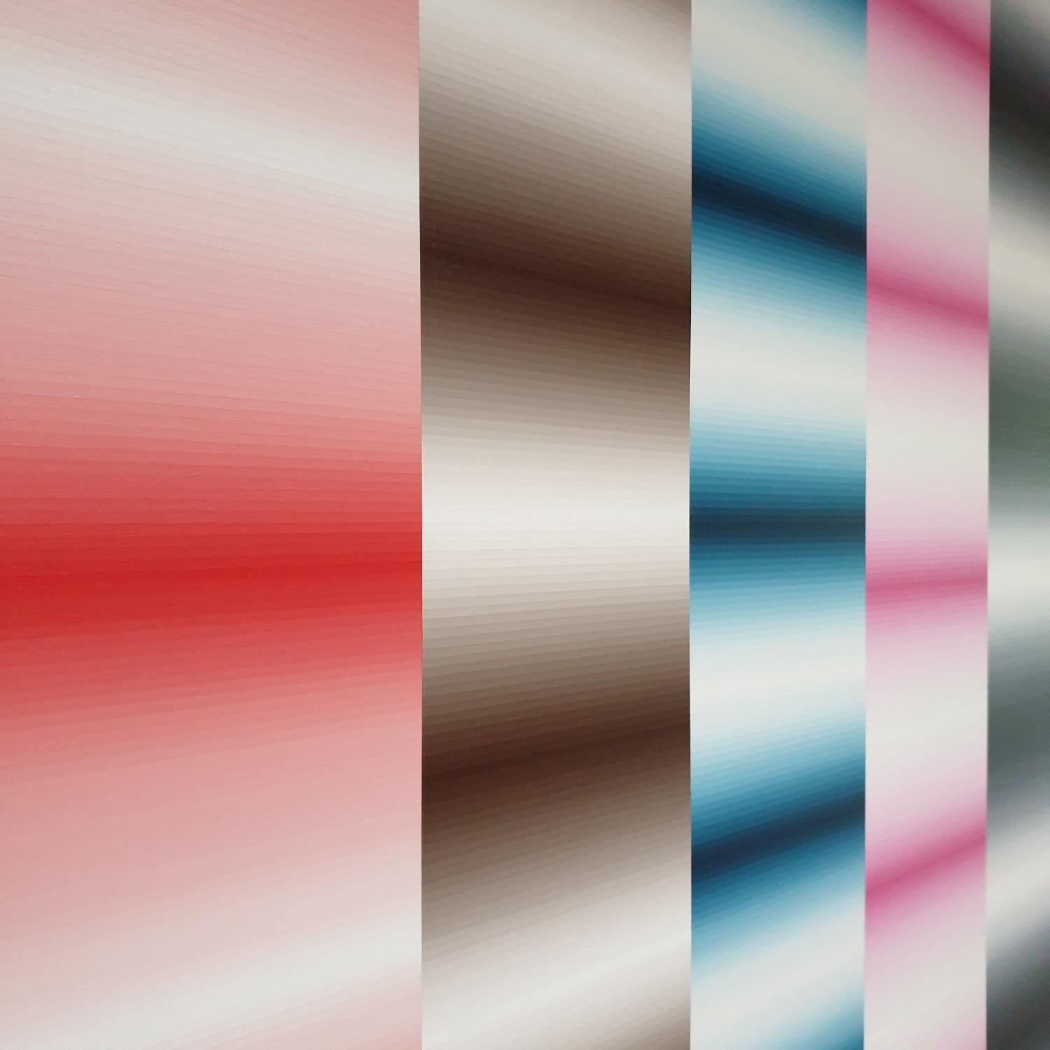 Five pipe Fake è un dipinto moderno contemporaneo unico nel suo genere, realizzato dalla famosa artista polacco-olandese Eliza Kopec. Il dipinto è un tipico esempio del suo vocabolario geometrico astratto minimalista preferito. 1.500 (300 x 5)