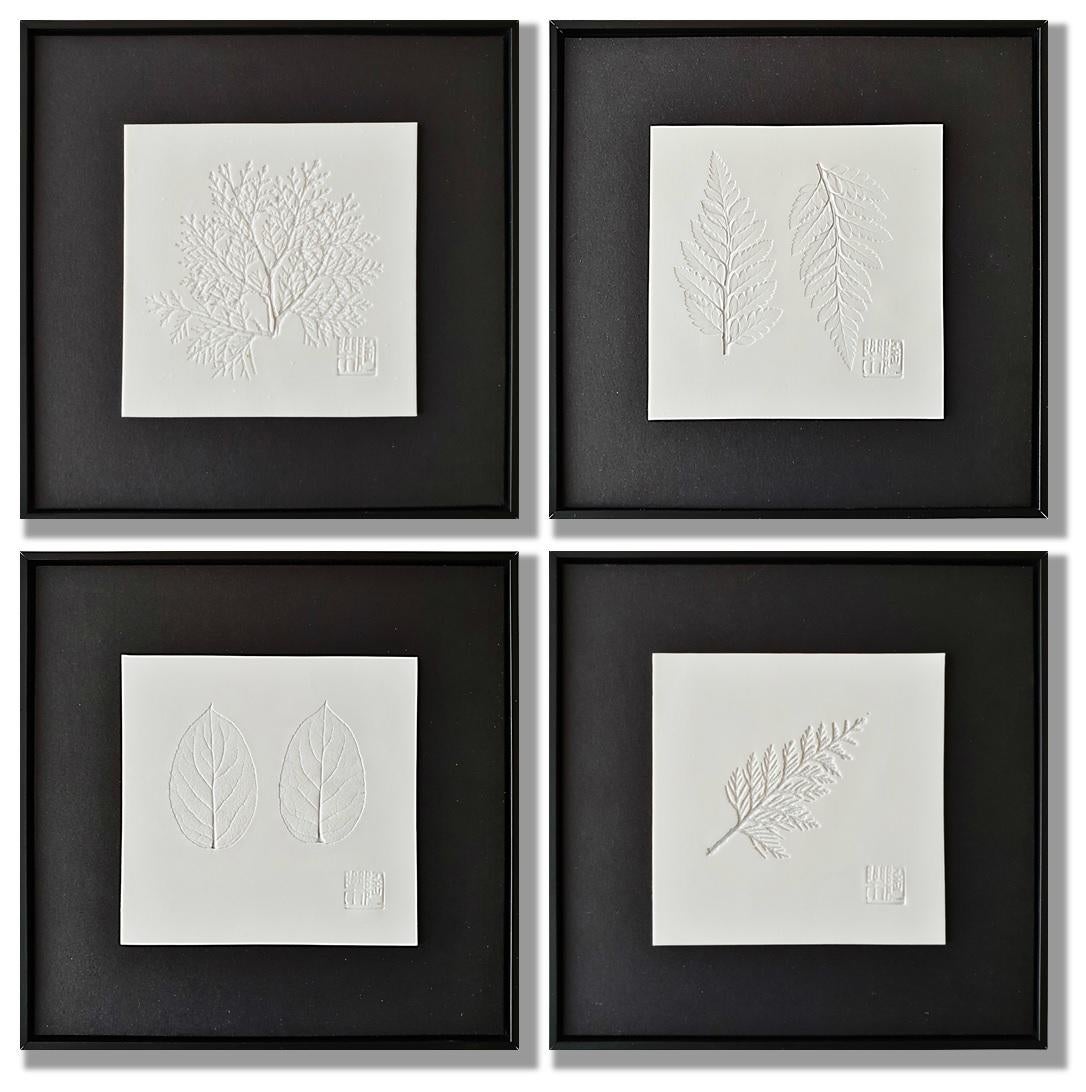 Hans Meeuwsen Figurative Painting - Beauty of Nature quadriptych - white black contemporary modern natural relief