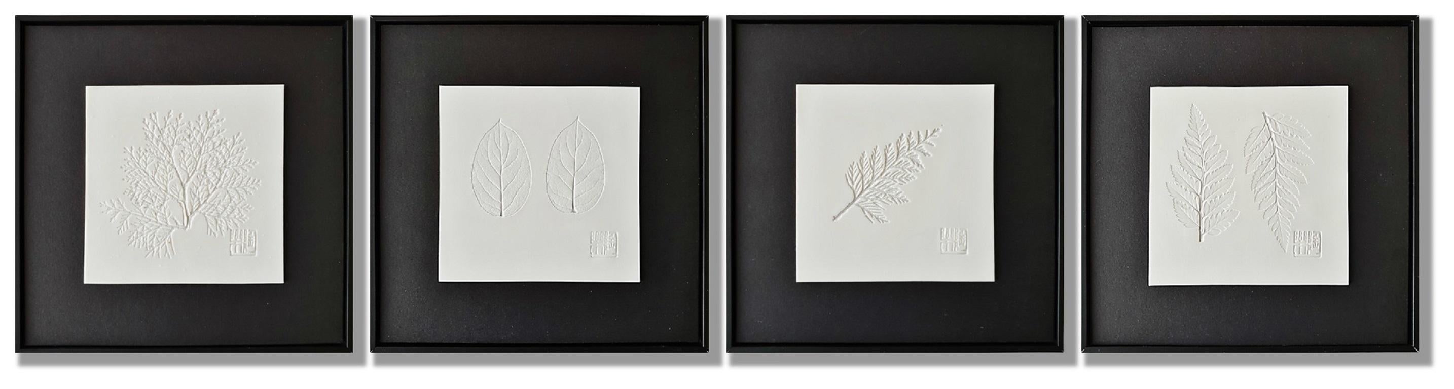 Beauty of Nature quadriptych - white black contemporary modern natural relief - Painting by Hans Meeuwsen