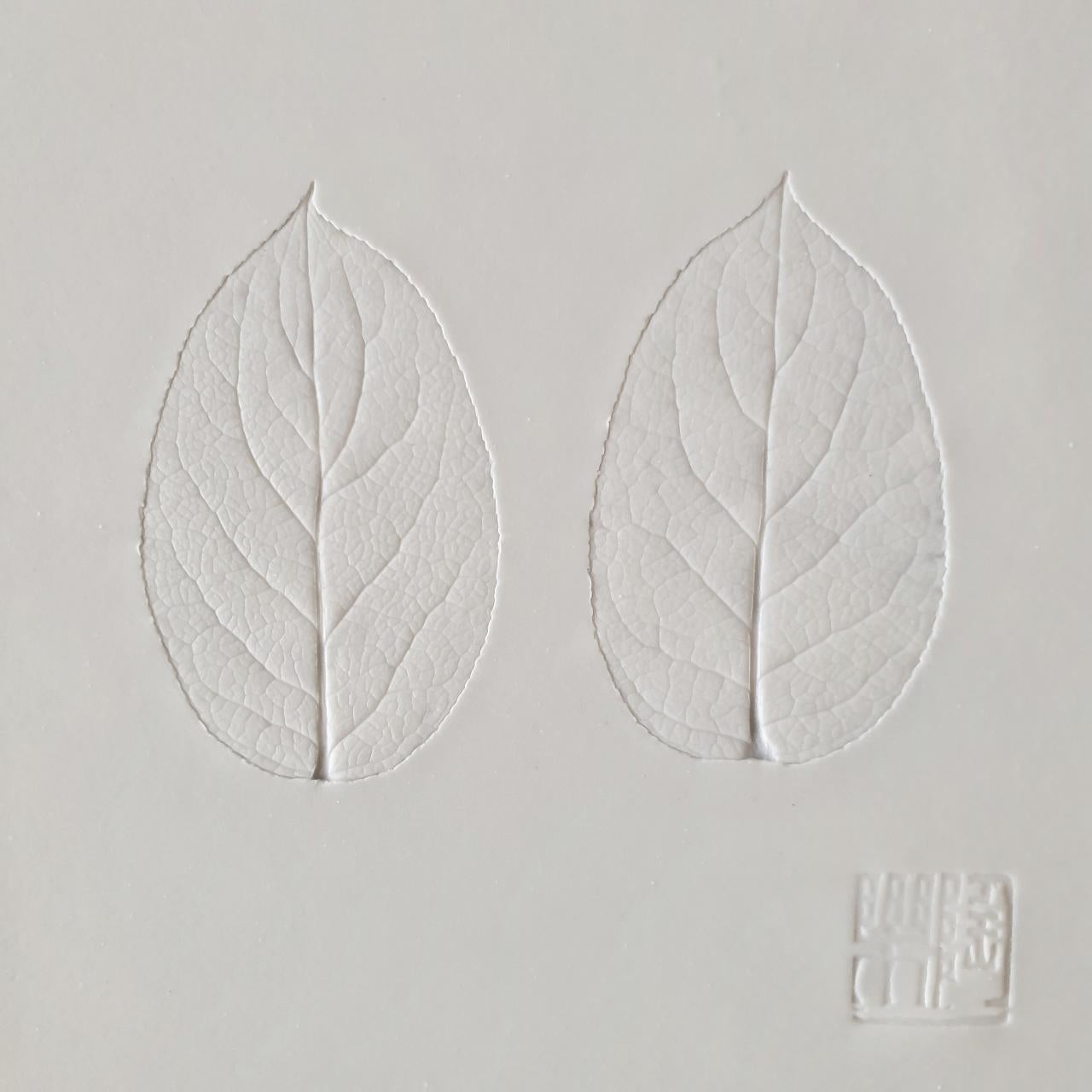 Beauty of Nature is a unique contemporary modern natural relief quadriptych by Dutch ceramic artist Hans Meeuwsen. The center pieces of this work are hand embossed paperthin porcelain reliefs of conifer leaves, rose leaves and fern leaves. The