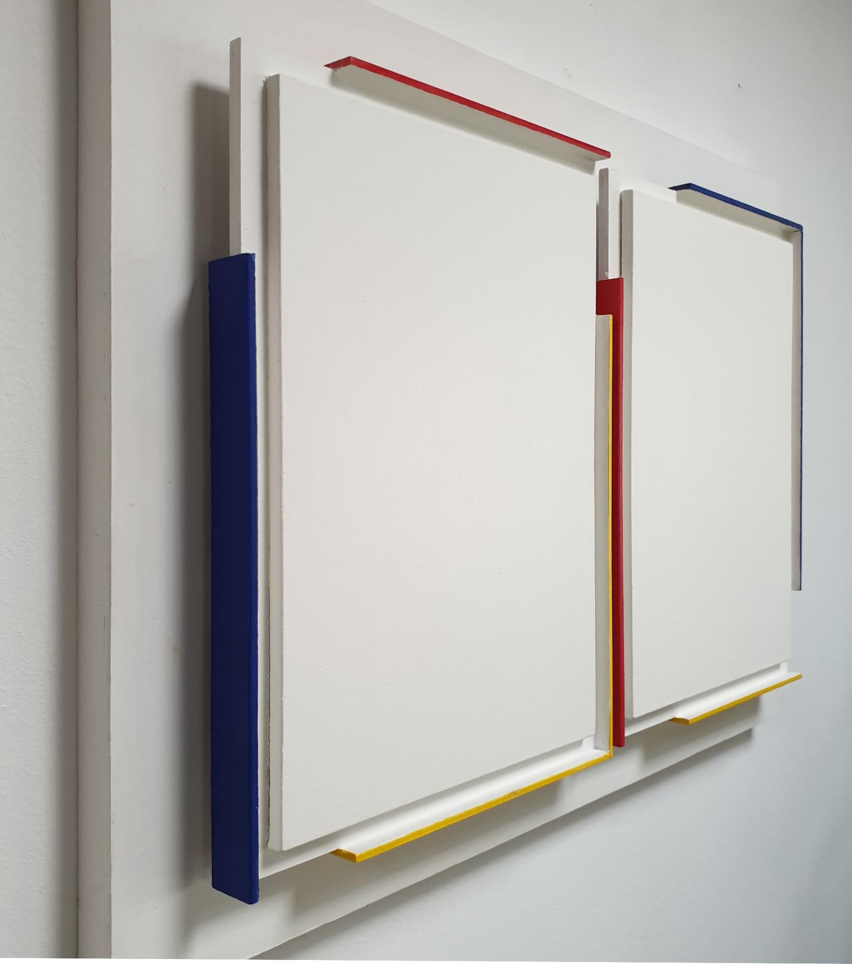 Double Contour du Blanc (artist inventory no. 811) is a unique medium size contemporary modern abstract geometric painting on wood panel relief by French artist Henri Prosi. This painting relief is a characteristic work from the final period of his
