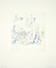 Used Contemporary Water Color Hand Colored Etching, Unique piece, Untitled, Fine Art