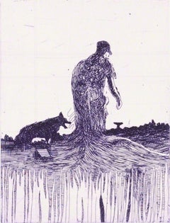 Purple, Contemporary, Figurative, Line Etching, Fine Art Limited Edition Print