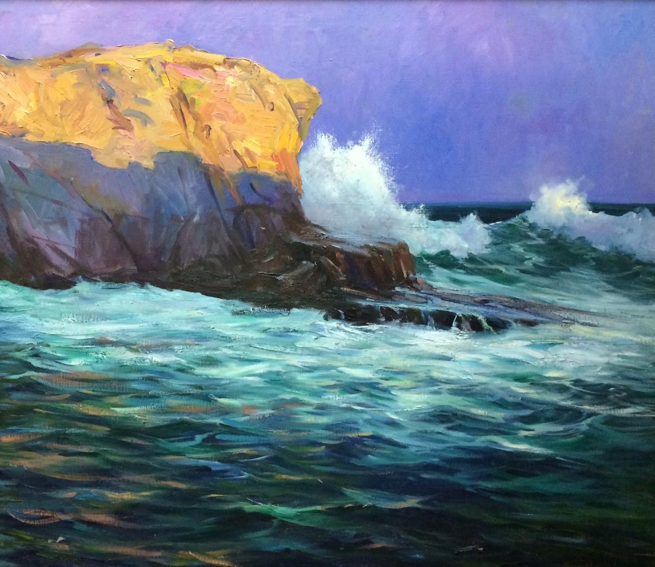 Along the Maine Coast, original 30x34 impressionist  marine landscape - Painting by James McGinley