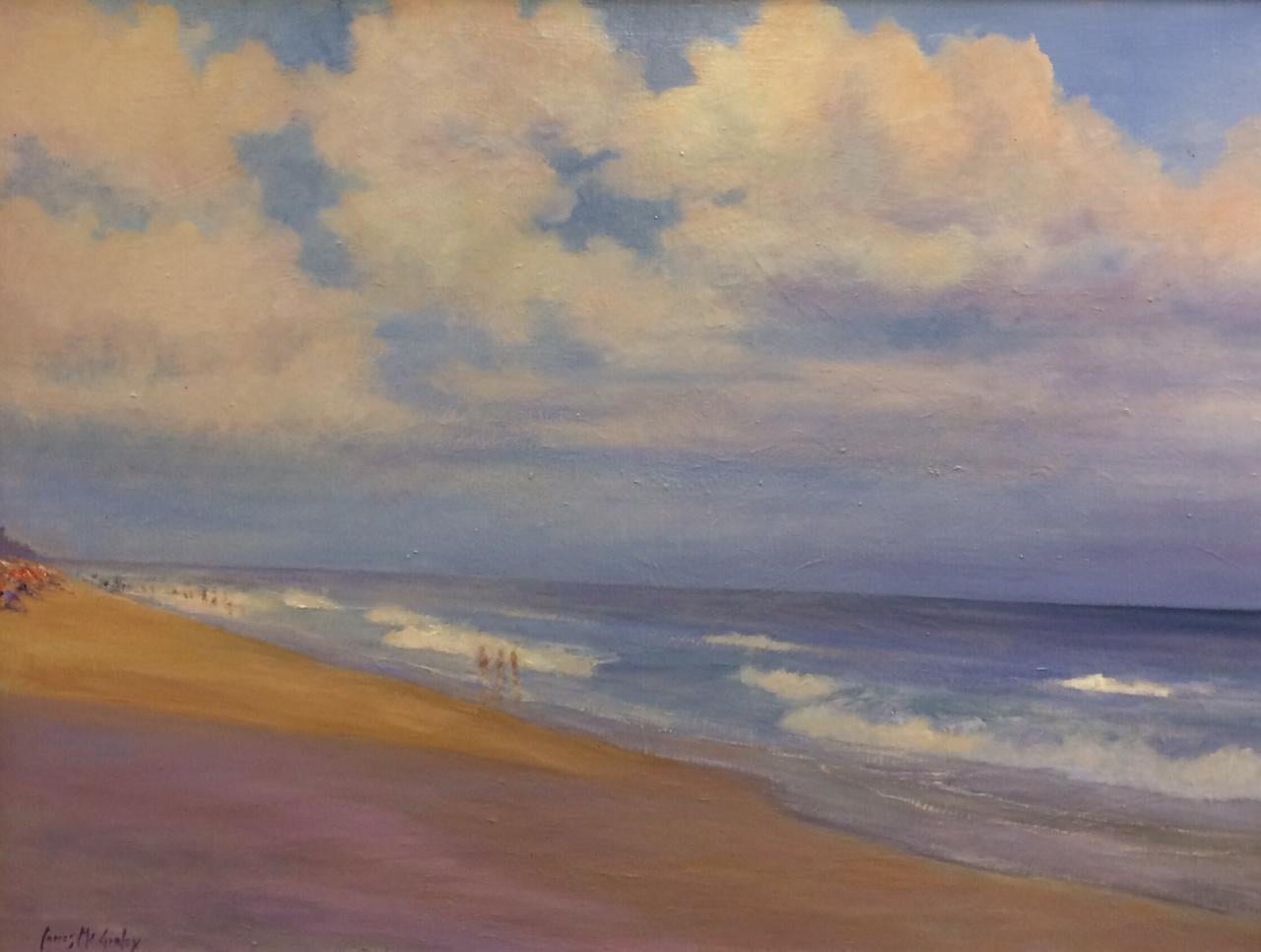 A Walk on the Beach, original 30x40 contemporary landscape - Painting by James McGinley