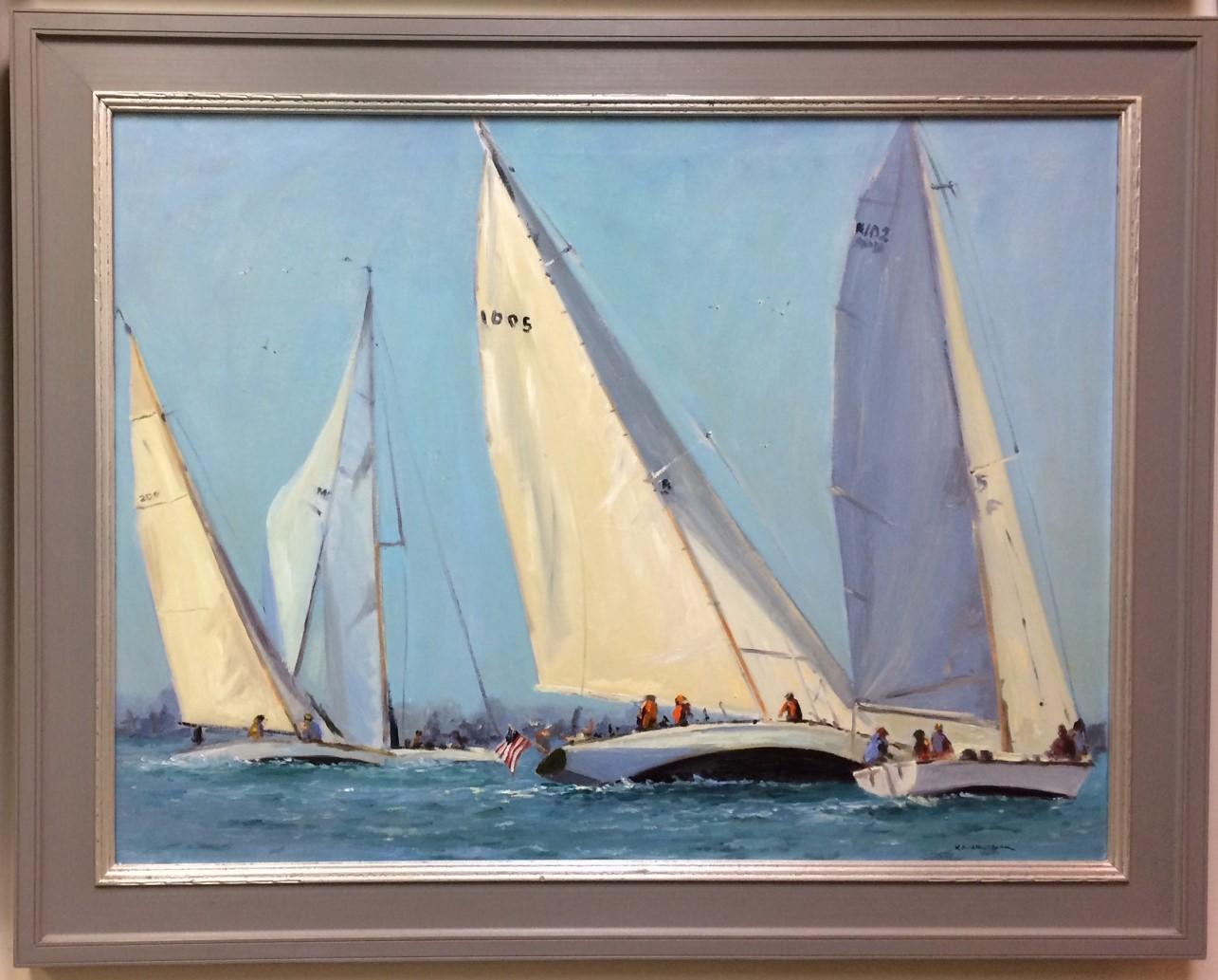 Robert Waltsak Figurative Painting - The Races, original 30x40 impressionist marine landscape