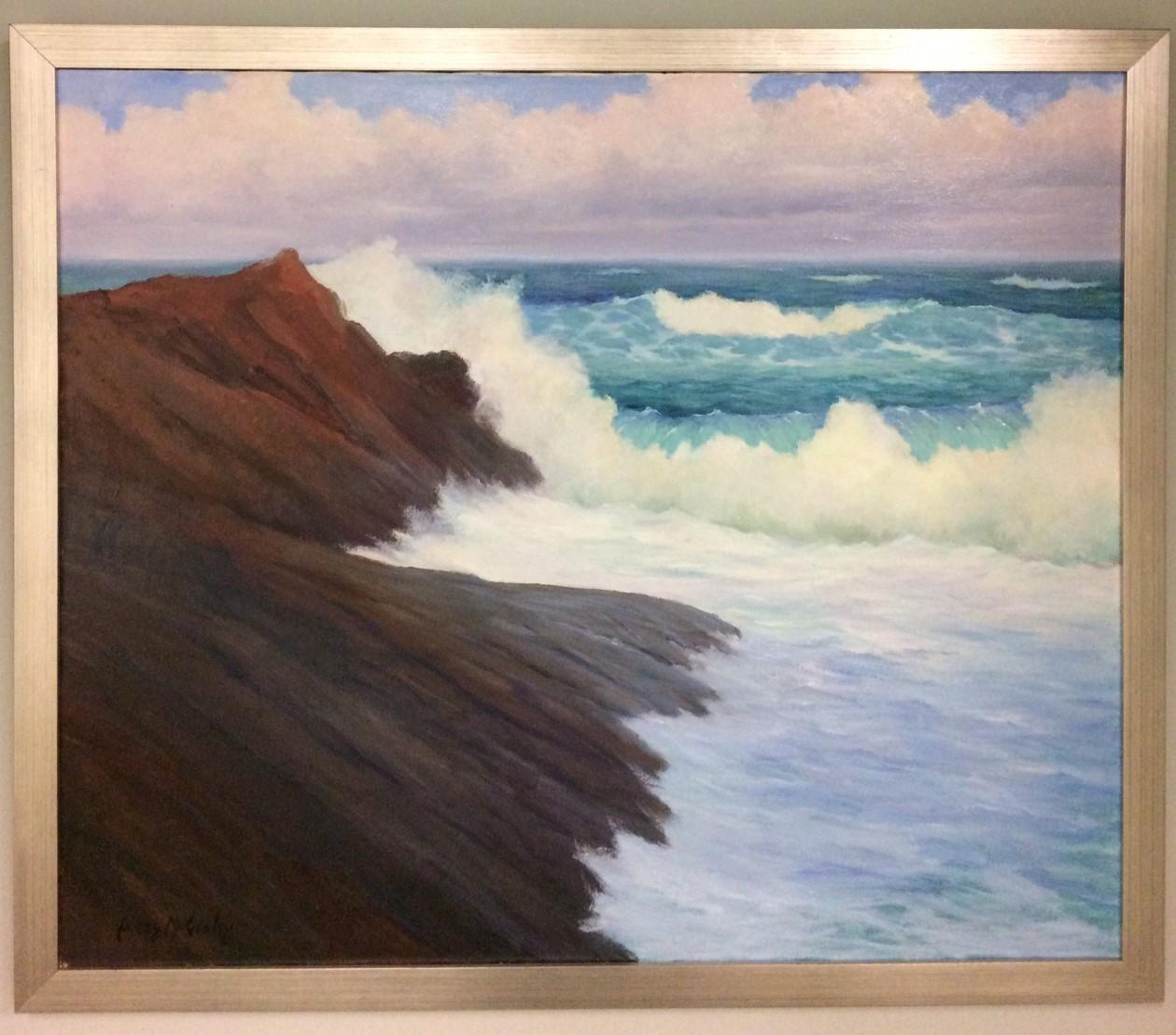 Landscape Painting James McGinley - Paysage marin impressionniste original du Maine Surf, 32X38