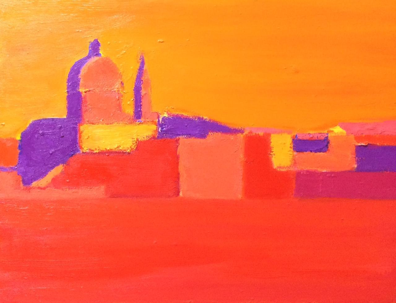 Armine Bozhko Abstract Painting - Summer Heat, Venice, original 30x40 abstract contemporary Italian landscape