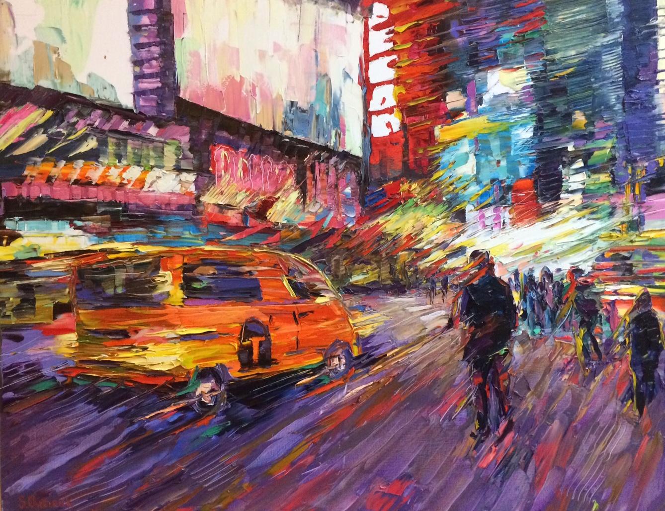 Serge Ovcaruk Abstract Painting - Urban Rhythms, original contemporary impressionist  NYC landscape
