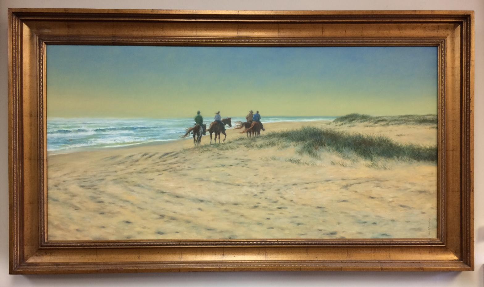 Barry DeBaun Landscape Painting - Beach Riders, original 24x48 realistic landscape 