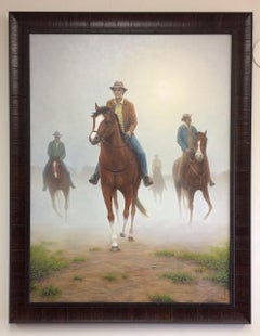 I cavalieri, paesaggio equestre realistico originale 40x30