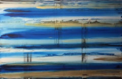 Bronze Marine Gold Blue Diffused, original 48x72 abstract acrylic painting