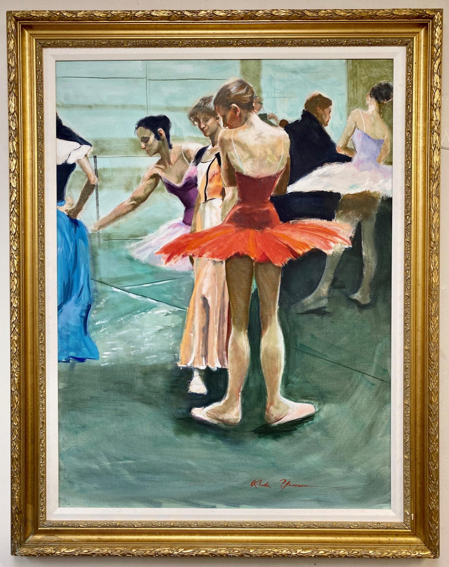 Rhoda Yanow Interior Painting - Ballerina in Red, original 40x30 French Impressionist interior landscape