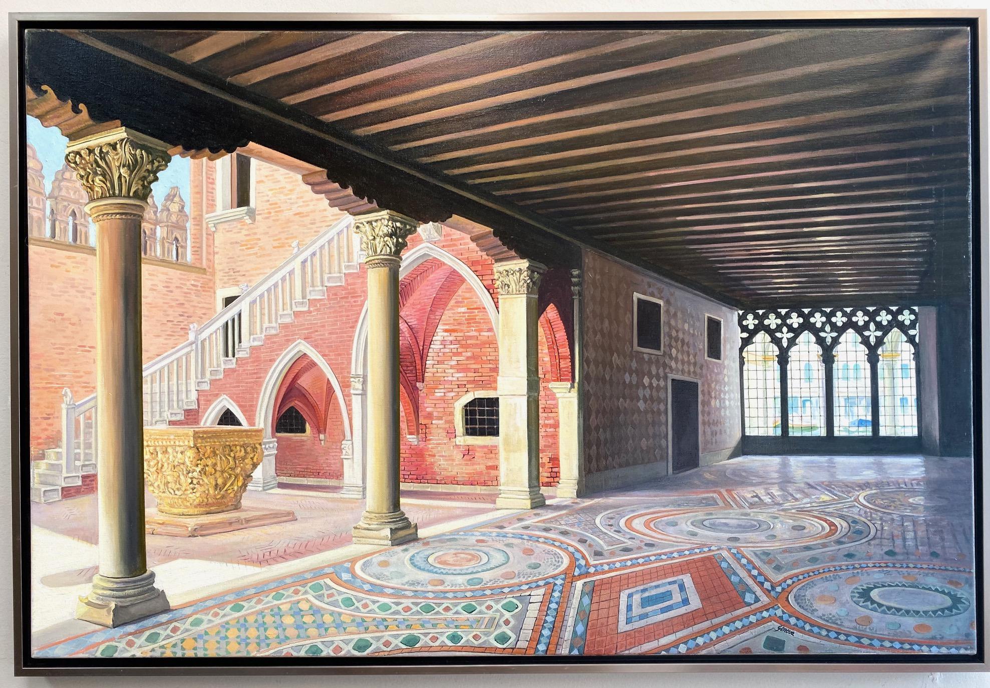 Joseph Genova Landscape Painting - Ca d'Oro, original 28x42 realistic Italian interior landscape