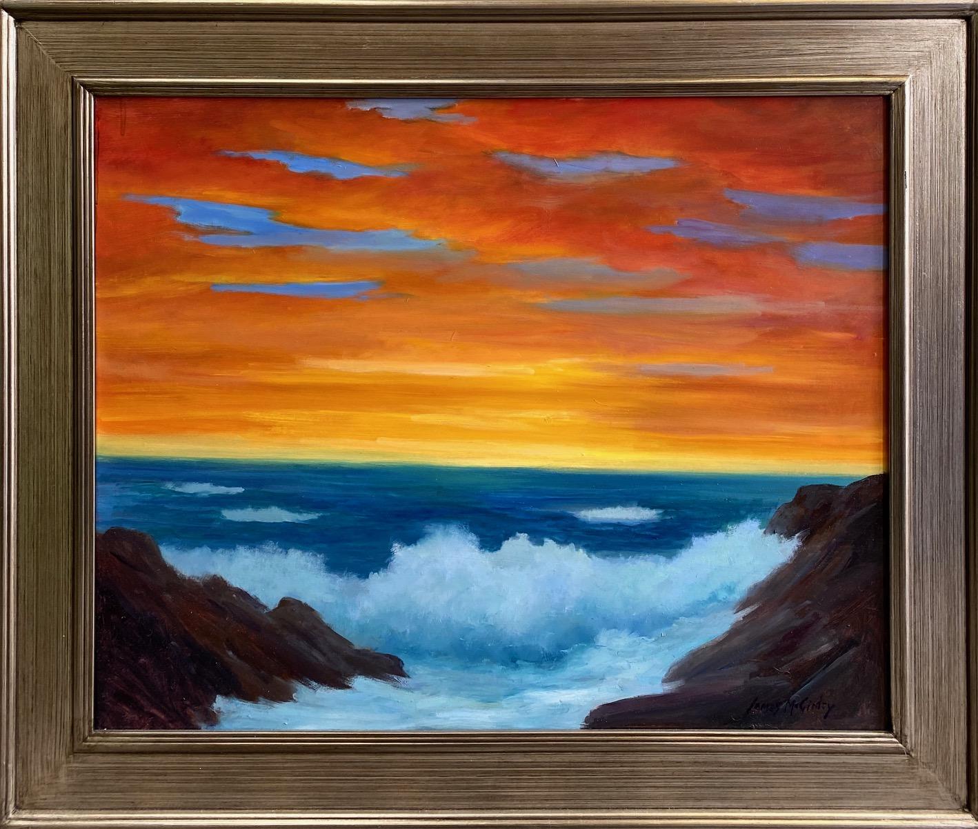 James McGinley Landscape Painting - Sunrise on the Atlantic, original 24x30 impressionist marine landscape