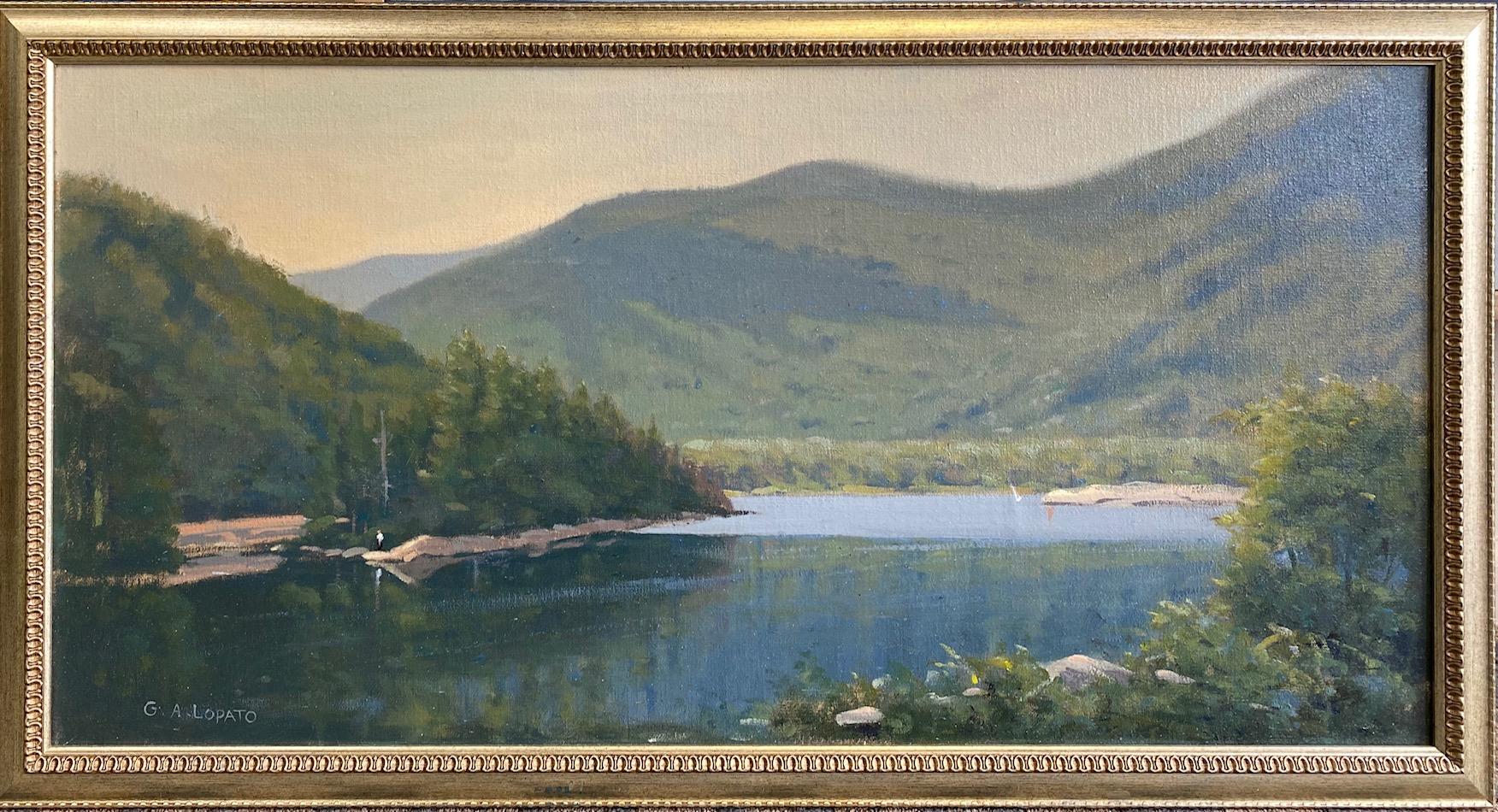 Gerald Lopato Landscape Painting - Vermont Lake, original 18x36 impressionist landscape