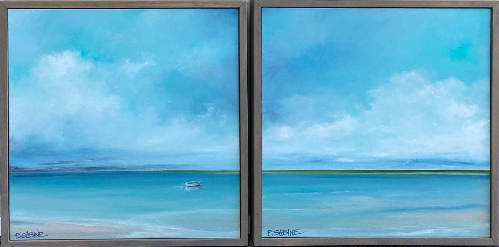 Elizabeth Sabine Landscape Painting - Drifting No. 483 
484, original 25x50 contemporary diptych marine landscape