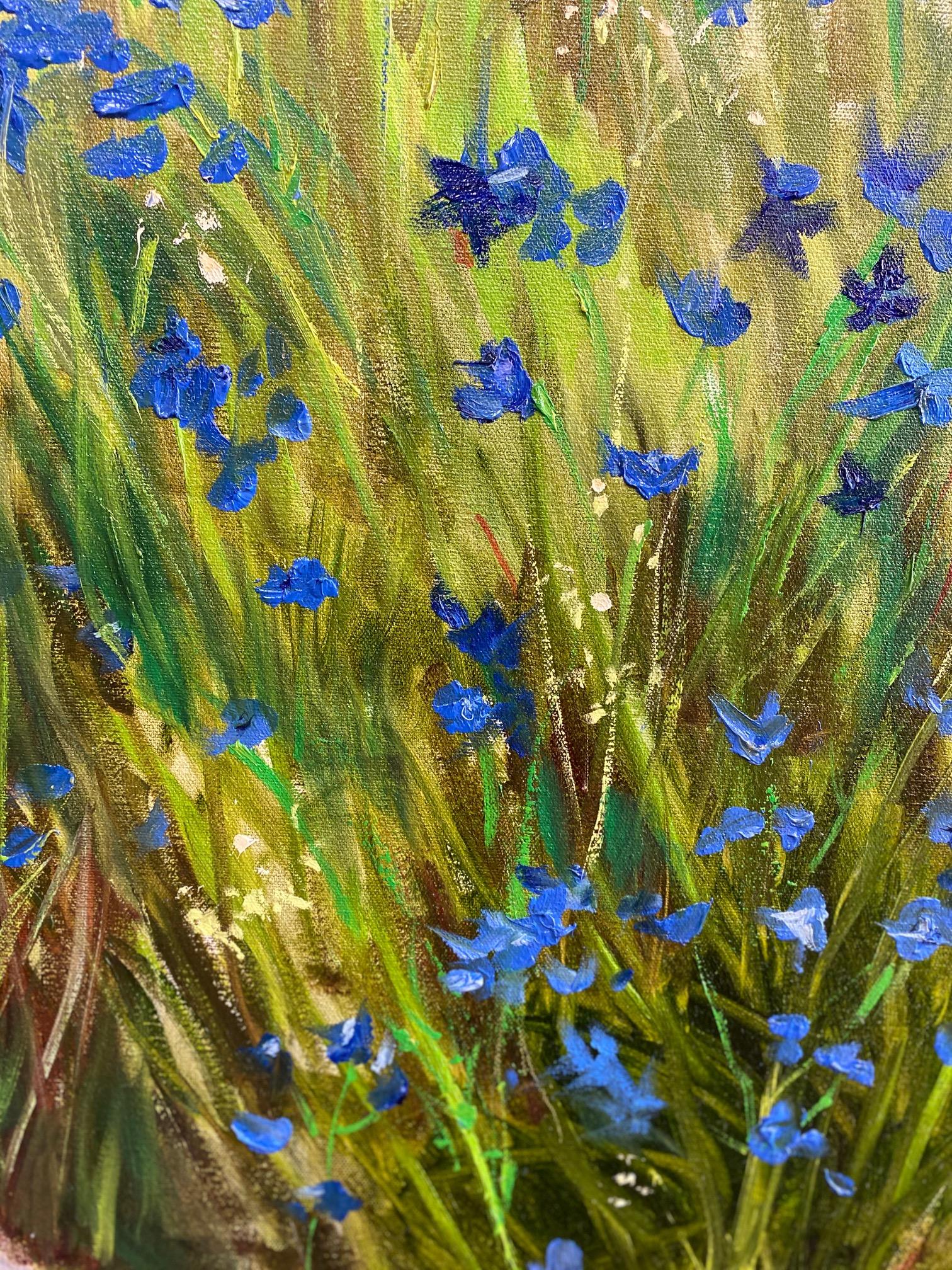 Blue Azure, original 36x30 impressionist landscape - Impressionist Painting by Doreen Tighe