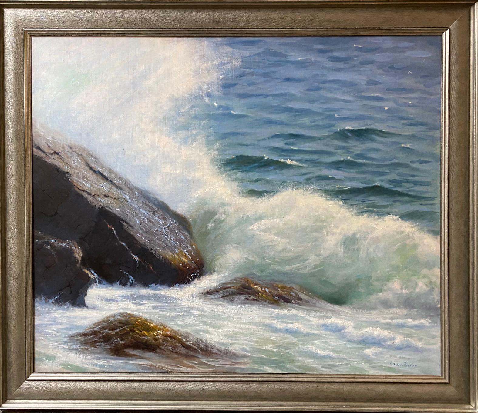 Laura Paray Landscape Painting - Roaring Waters, original 30x36 impressionist marine landscape