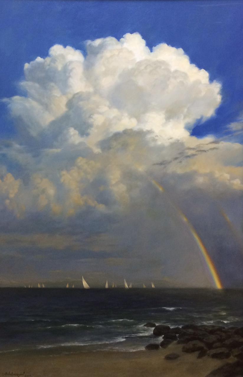 Passing Rain, original 40x30 realistic landscape - Painting by David F. Henderson