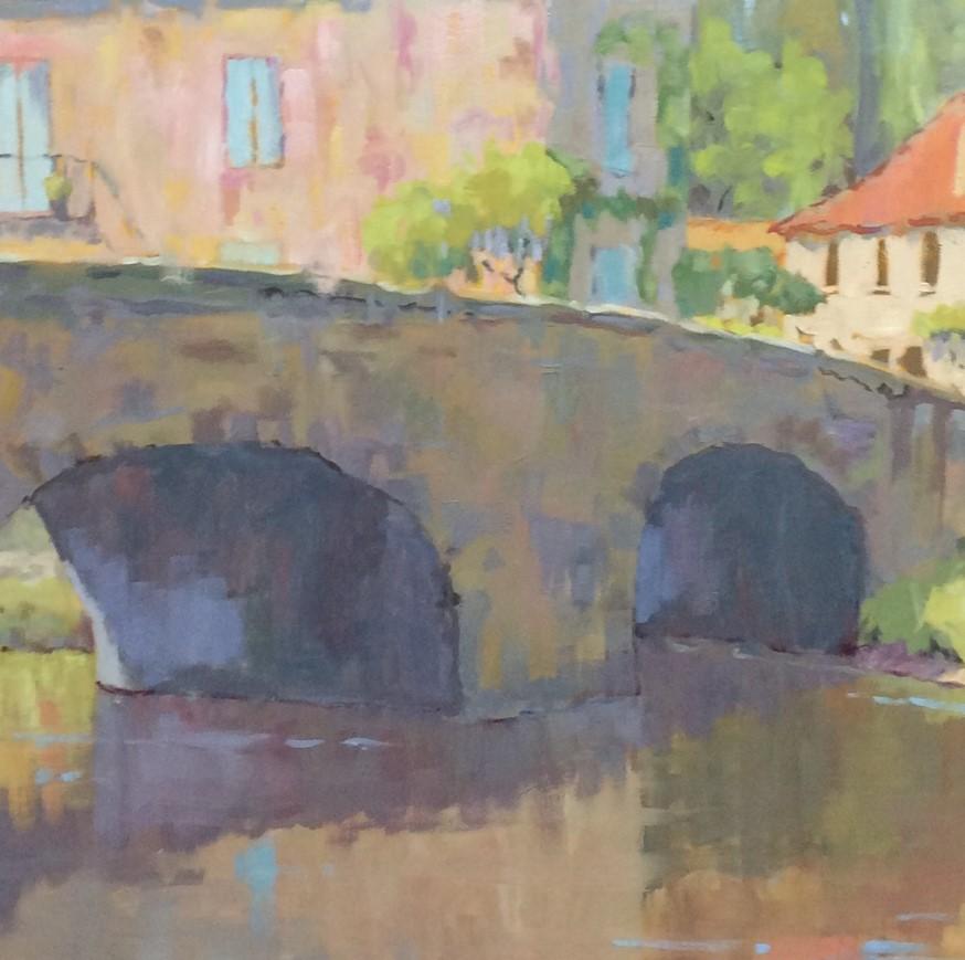 Afternoon Reflections, paysage impressionniste français original - Marron Landscape Painting par Blanche McAlister Harris