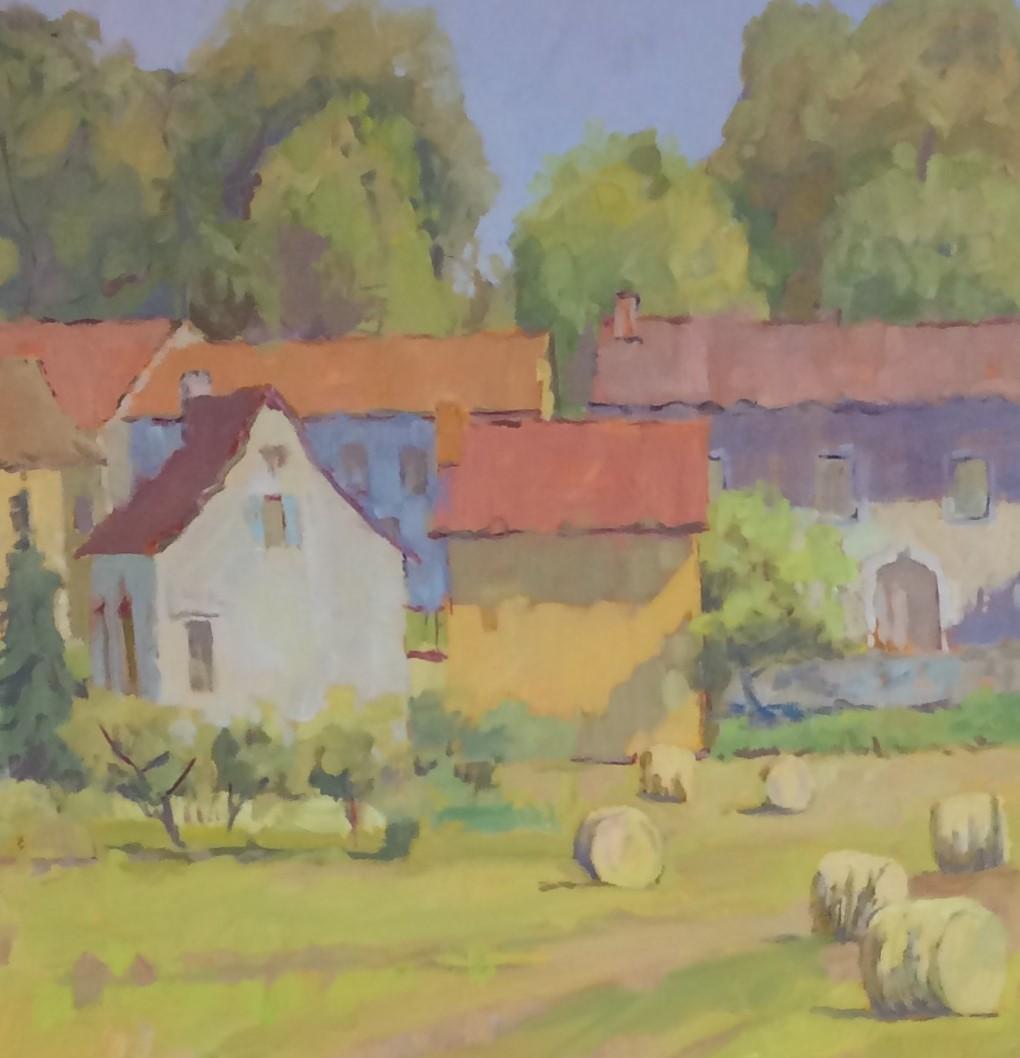 Secluded Village, original French impressionist landscape - Painting by Blanche McAlister Harris