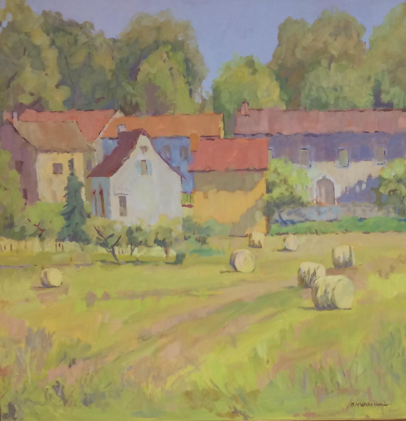 Secluded Village, original French impressionist landscape - Brown Landscape Painting by Blanche McAlister Harris