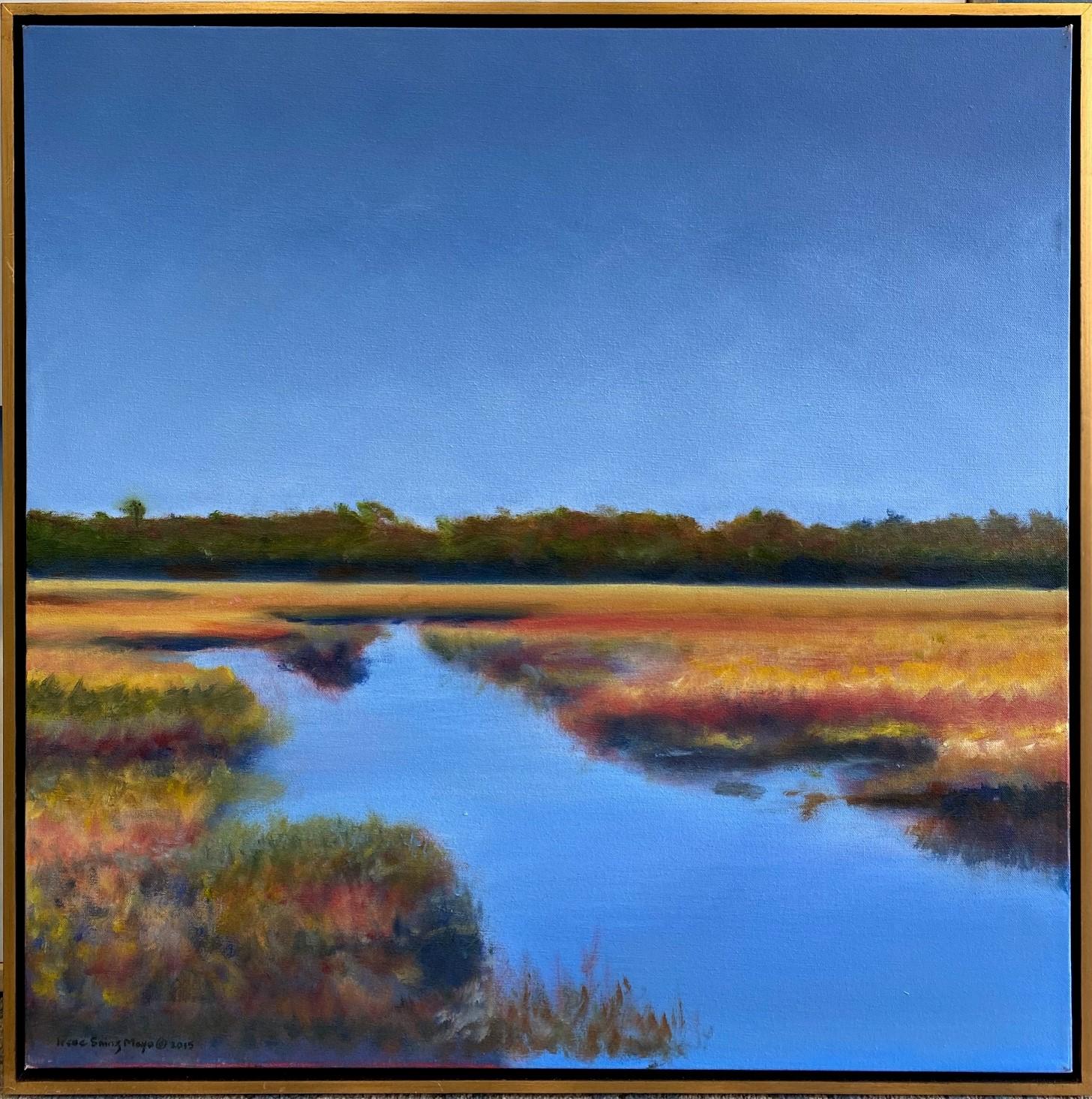 Irene S. Mayo Landscape Painting - Creek at High Tide, original 30X30 contemporary expressionist marine landscape