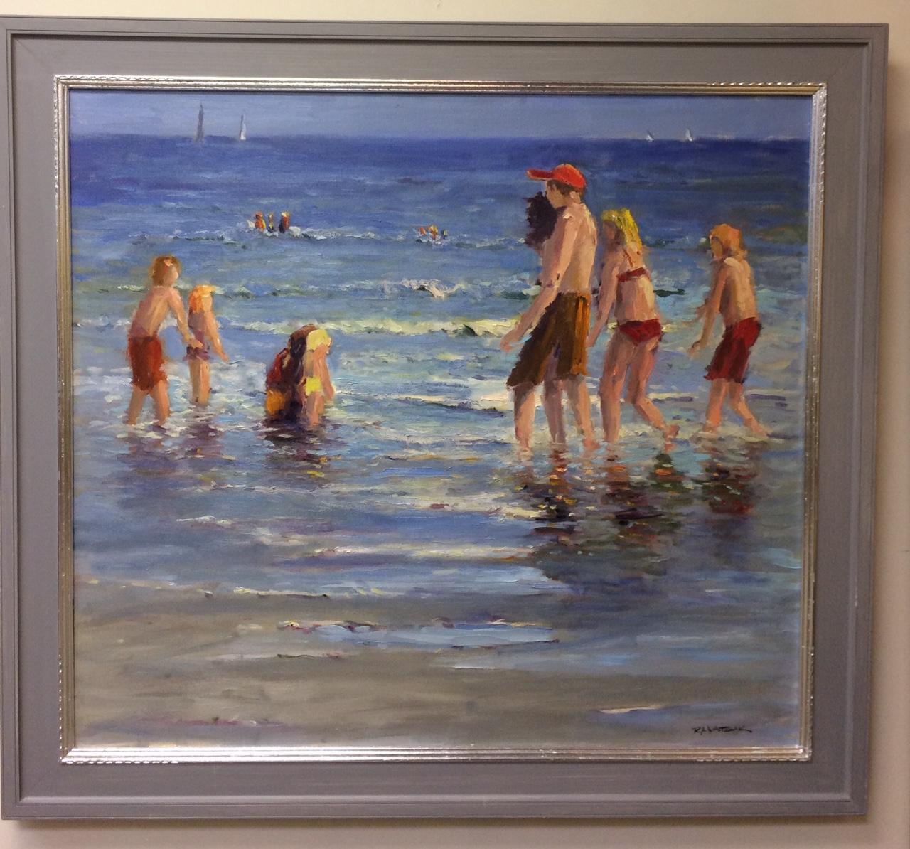 Robert Waltsak Landscape Painting - Afternoon at the Shore,  original 40x36 figurative marine landscape