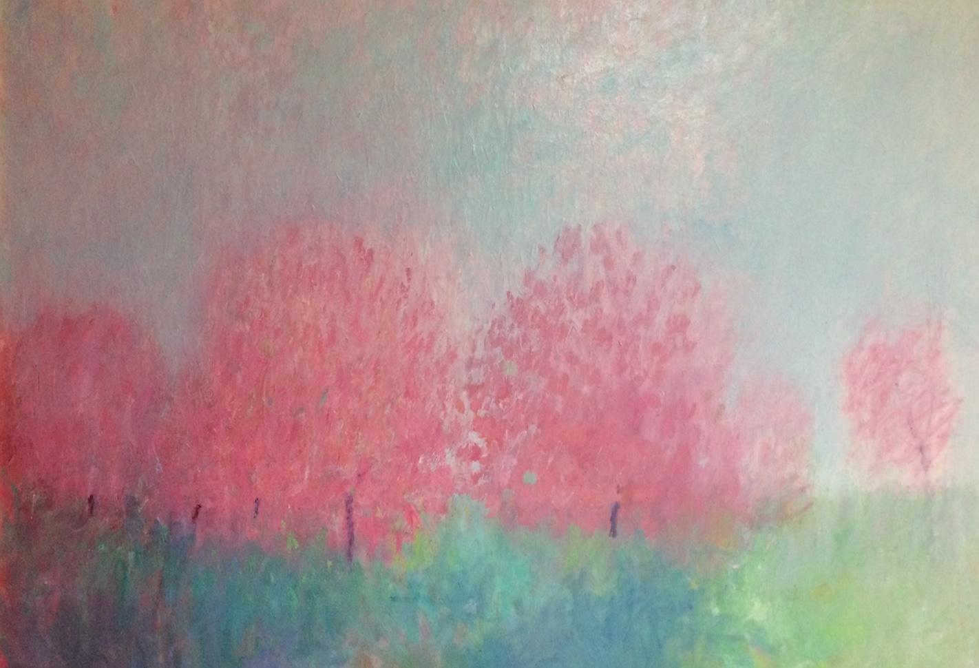 Springtime Abstraction, original 30x40 contemporary abstract landscape - Painting by Eugene Maziarz