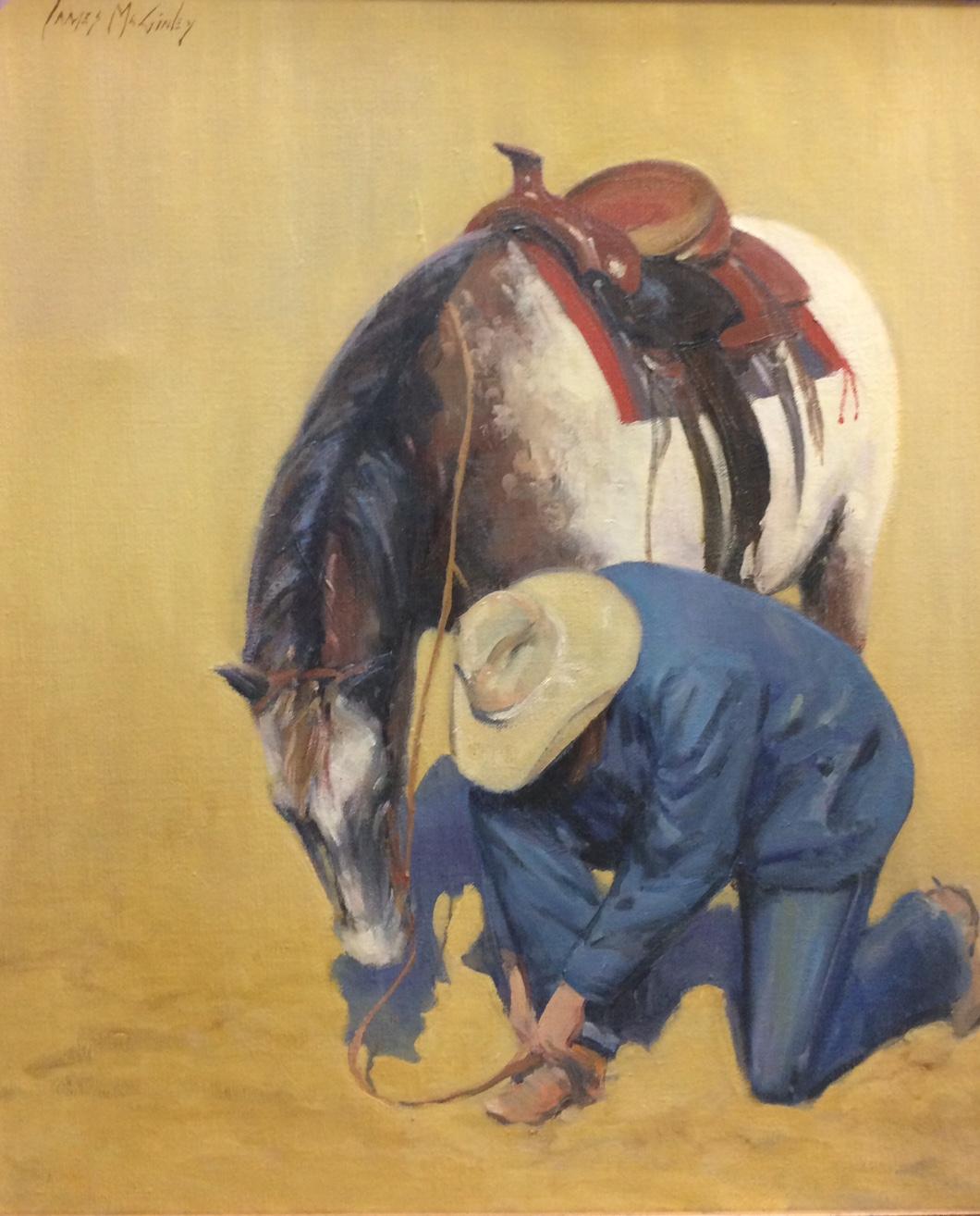 Fissare lo sperone, paesaggio figurativo impressionista originale del sud-ovest 24x20 - Painting di James McGinley