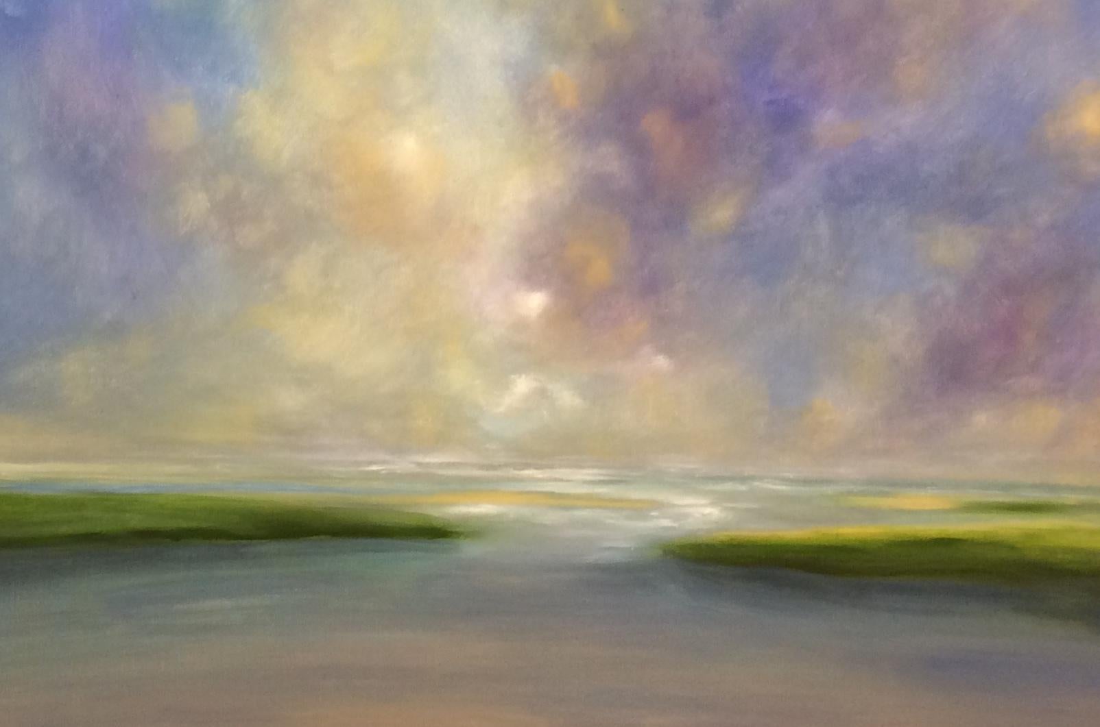 Quiet Tide, original 24x48 contemporary landscape - Painting by Joanne Parent